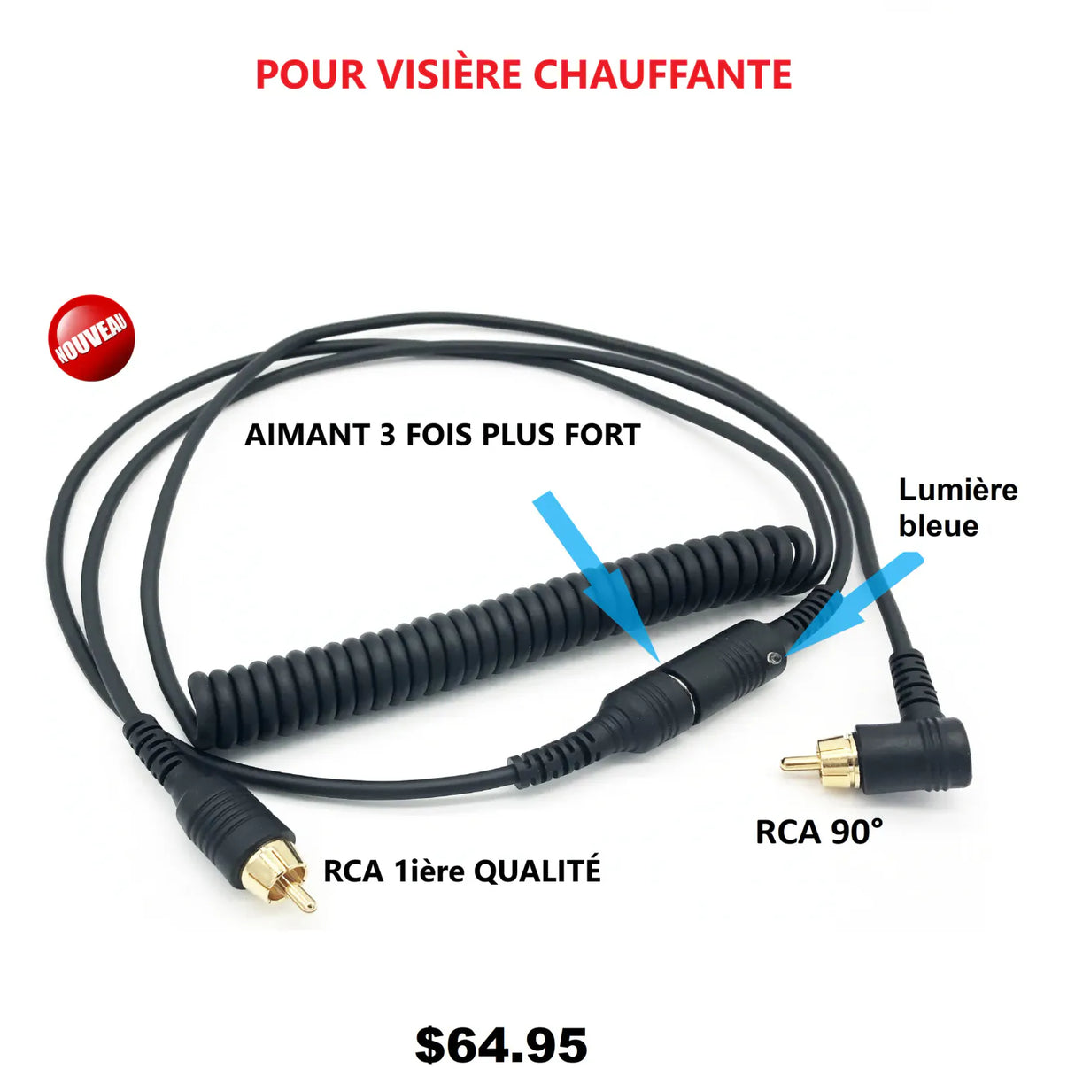 Fil Connecteur magnétique pour visière chauffante